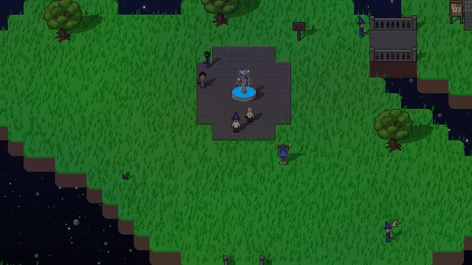 Initiates gathered round the fountain in the Arcanum