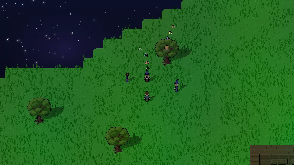 Friends listen as an owl's tune is played back to it on the flute in Lunaris Reach