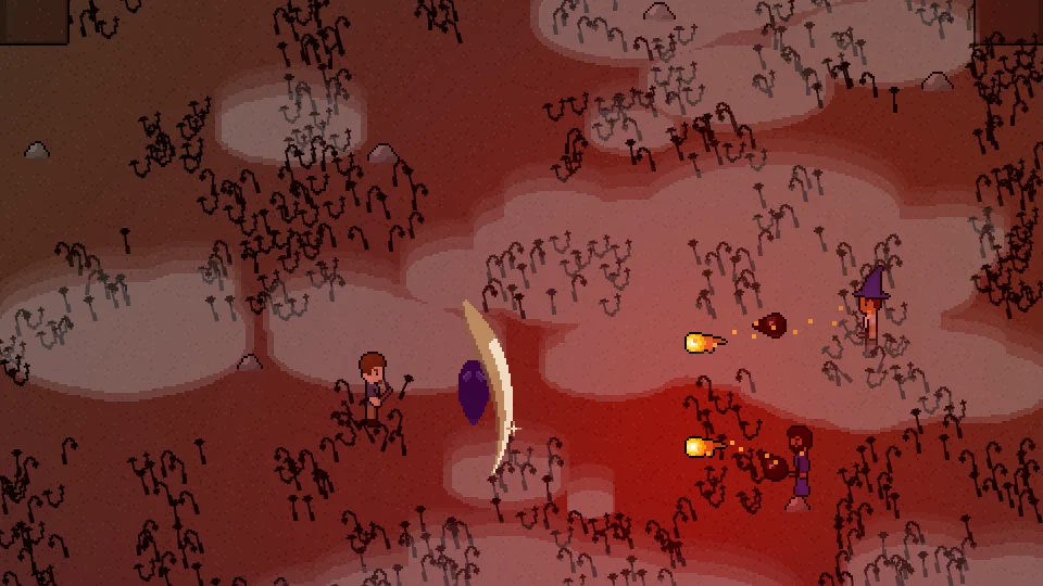Friends fight the Shadow with fireballs and a sword as it weeps dark tears